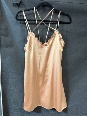 Satin Ruffle-Trim Slip Dress - Champagne